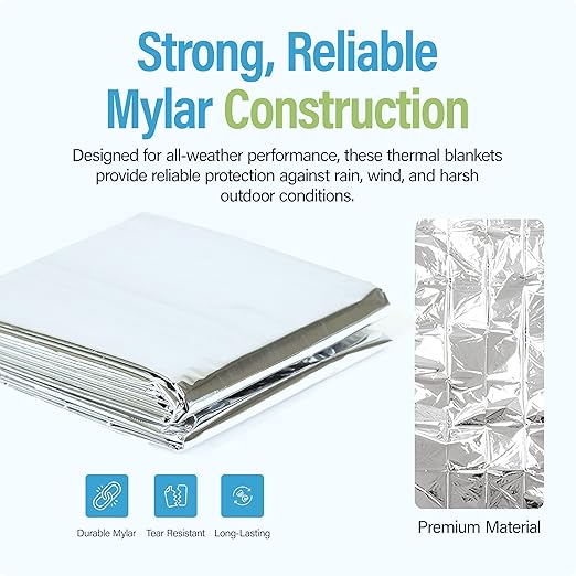 Ever Ready First Aid Mylar Rescue Blanket, Large Silver Thermal Sheet for Emergency and Survival, 54” x 84”