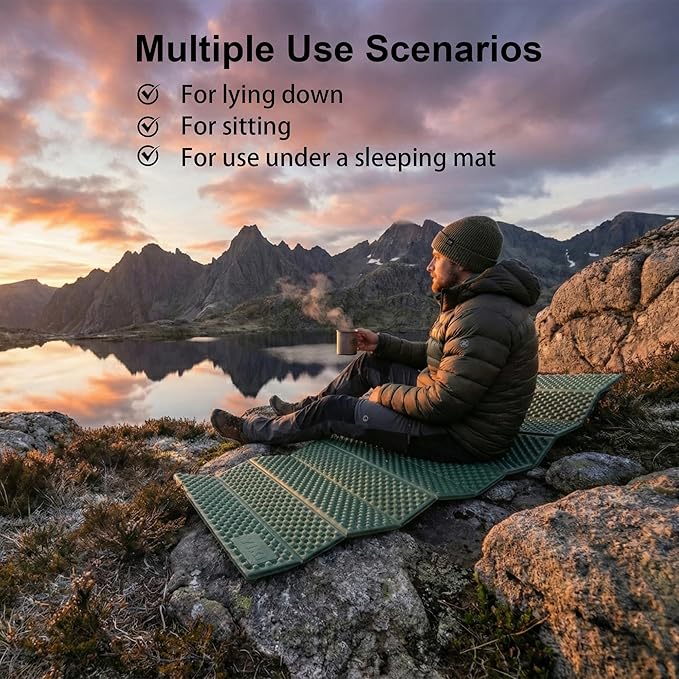 YIKI Upgraded Thickness Closed Cell Foam Sleeping Pad, 75.6"x22"x0.9", Ultralight Foldable Foam Camping Mat with Heat Reflective Layer, Waterproof Backpacking Pad for Hiking, Tent, Outdoor Use