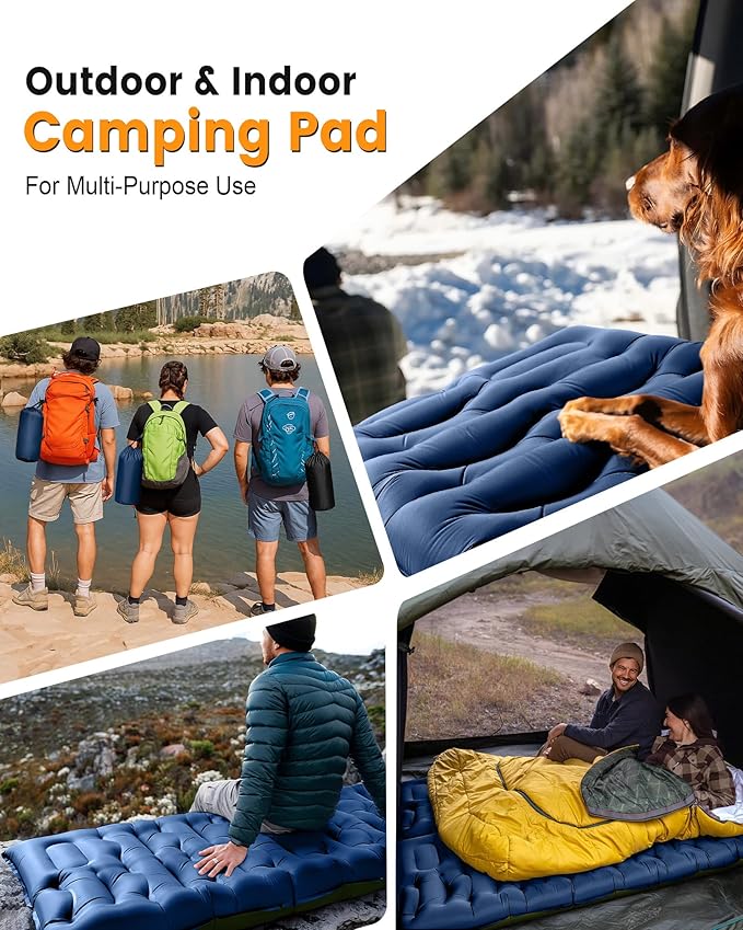 Camping Sleeping Pad,5.9 Inch Thick Camping Mat with Built in Pillow and Foot Pump,Self Inflating Sleeping Pad for Camping Backpacking（Green