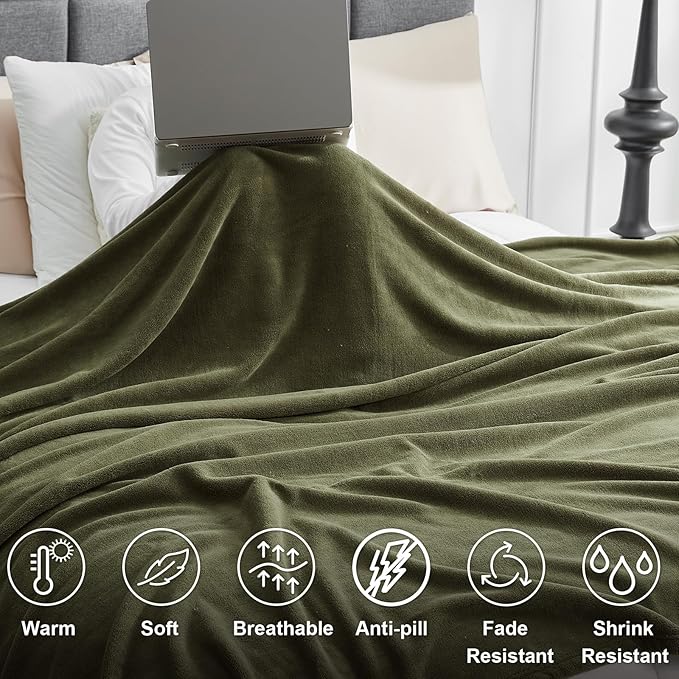 Hansleep Fleece Moss Green Twin Blanket, Super Soft Flannel Fuzzy Plush Cozy Blanket for All Seasons, Moss Green, Twin 60x80 Inches