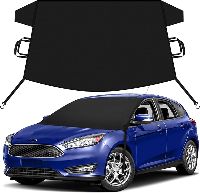 EcoNour Car Snow Cover Compatible for Ford Focus | Windshield Cover for Ice and Snow with S-Hook Straps | Heavy-Duty 600D Oxford Winter Car Cover, Waterproof & Anti-Slip