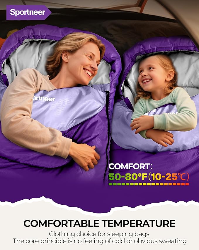 Sportneer Sleeping Bag for Adults & Kids, Cold Weather & Warm Waterproof Camping Sleeping Bag, Compact Portable for Camping Hiking & Travel