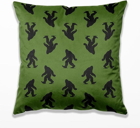 Retro Dark Green Sasquatch Pillow Covers 18x18, Big Foot Sasquatch Gifts, Gifts for Hiking Camping Lovers Decorative Pillow Covers for Home Bedroom Living Room
