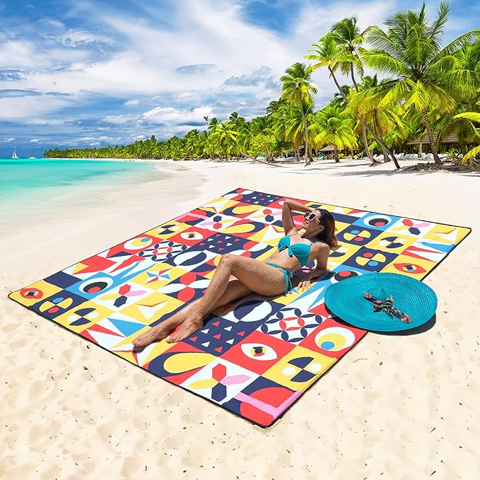 HIHOHO Beach Blanket Waterproof Sandproof Extra Large Beach Mat 79" X 83"/120"x108"for 1-8 Adults Quick Drying Durable Outdoor Picnic Mat for Beach Travel Camping Hiking