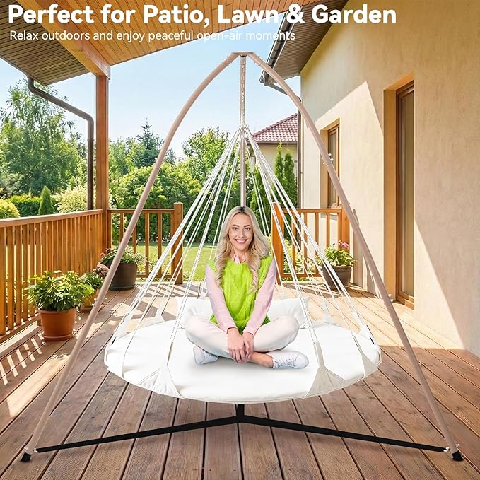 Hammock Chair Stand for Multi-Use, Heavy-Duty Hammock Chair Stand for Indoor & Outdoor, with Height Adjustable Triangular Design, 330 lbs Capacity Hanging Chair Stand, Stand Only - Brown