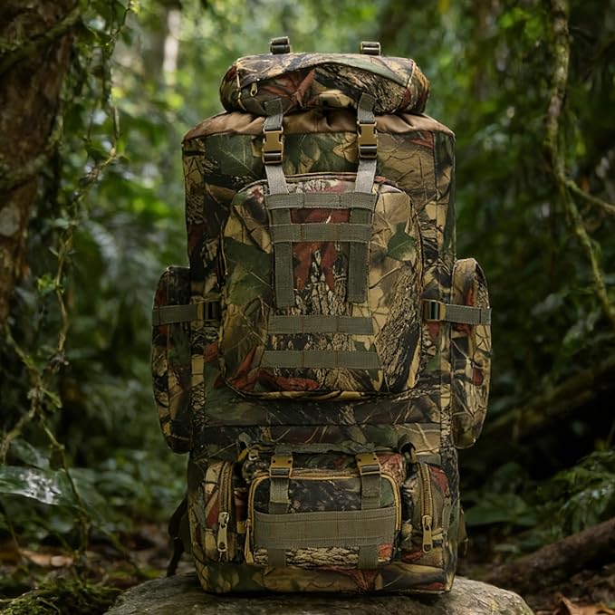 100L Camping Hiking Backpack,Molle military Tactical rucksack backpack,Waterproof Lightweight Hiking Backpack (Maple Leaf)