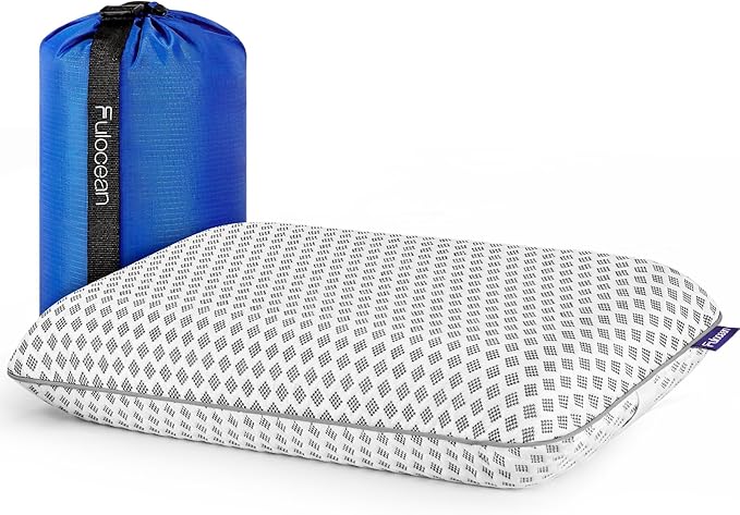Small Cooling Memory Foam Travel & Camping Pillow for Airplanes & Car Sleeping,Medium Firm Camp Pillow for Backpacking & Hiking with Washable Cover, Compact Portable Bag, Contoured Support, Waterproof