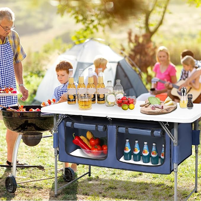 Camp Field 4ft Heavy Duty Portable Table with Stroage, Folding Table for Indoor & Outdoor Picnic & Camping Table for Picnic, Party, Camping. (White Set, 4FT)