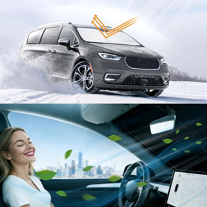 Windshield Sun Shade Accessories Compatible with 2017 2018 2019-2026 Pacifica Minivan for Chrysler Foldable Sunshade Sun Visor Blocks UV