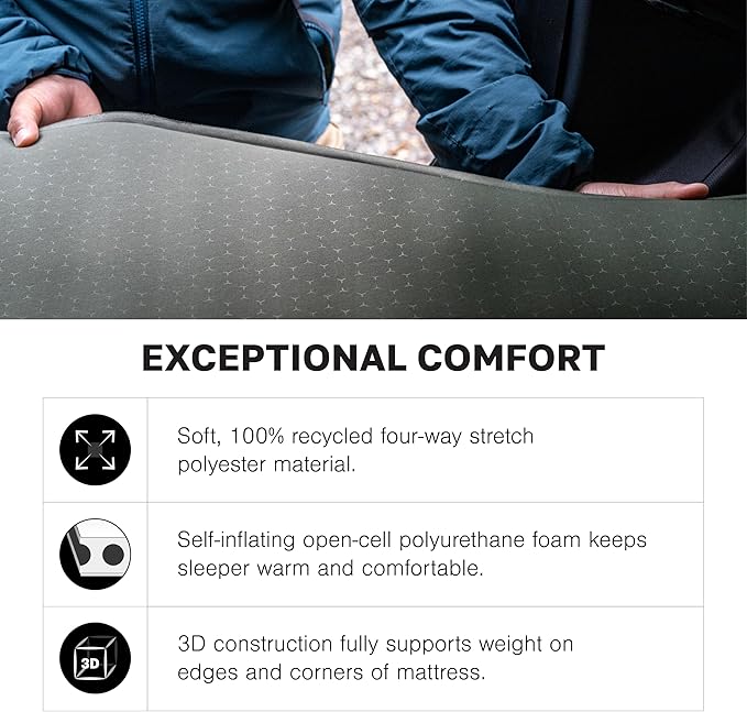 Exped MegaMat Auto - Self Inflating Soft Car Sleeping Mat, 4” Foam Pad, Wheel Cutouts, Pump Included