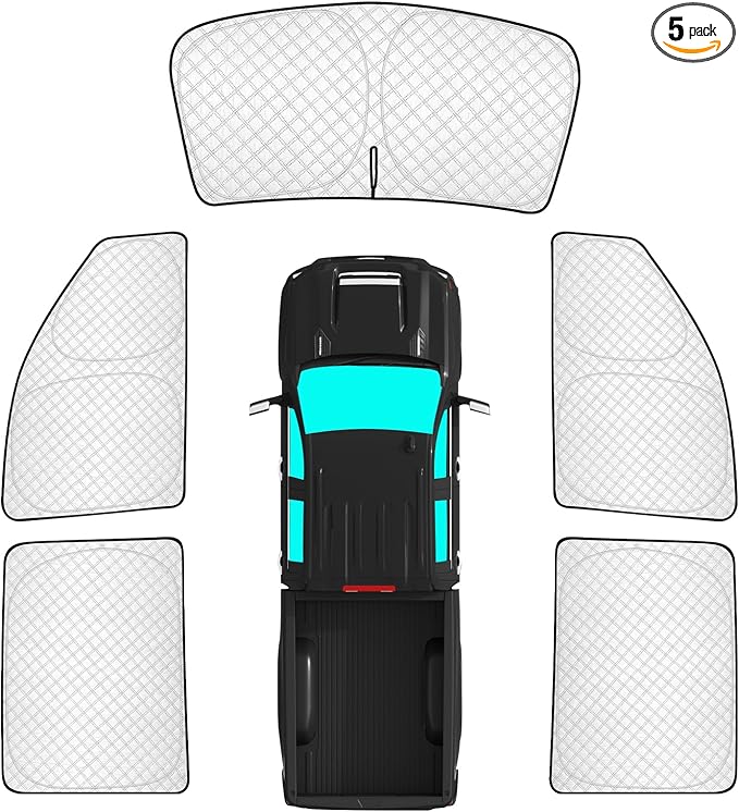 KMF 5pcs Thicken Sun Shades for Chevy Silverado 2500 3500 Accessories 2020-2025 2026, Chevrolet Car Window Covers Sunshade for Windshield Side Rear, UV Block and Blackout Privacy for Camping