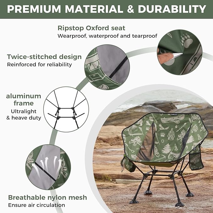 ATEPA UFO3.0 Ultralight Backpacking Chair, 330 lbs Heavy-Duty Aerospace Aluminum Folding Camp Chair with Hexagon Ergonomic Seat Anti-Sink Feet, Compact Portable Outdoor Gear for Hiking, Forestcamp
