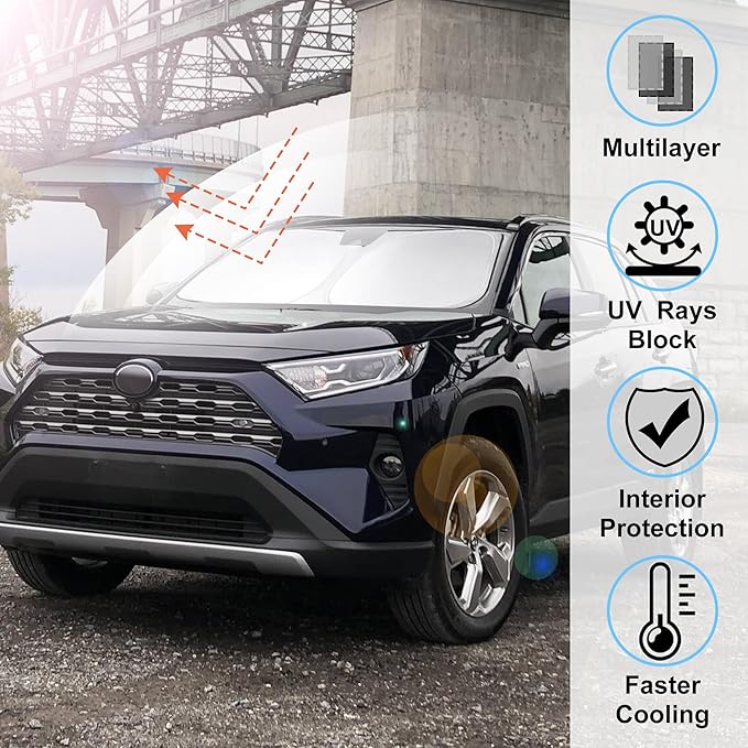 Windshield Sun Shade Custom Fit 2019-2023 2024 2025 2026 Toyota RAV4 RAV-4 Accessories Front Window Sunshade Auto Interior Sun Visor Heat Protection