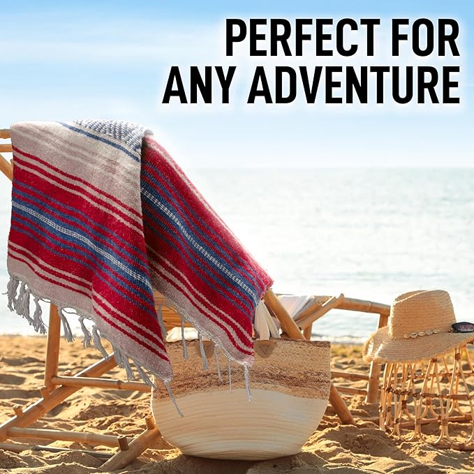 Hydration Nation Authentic Mexican Serape Blanket - Soft & Durable - Lightweight Falsa - Coral, 70"x50"