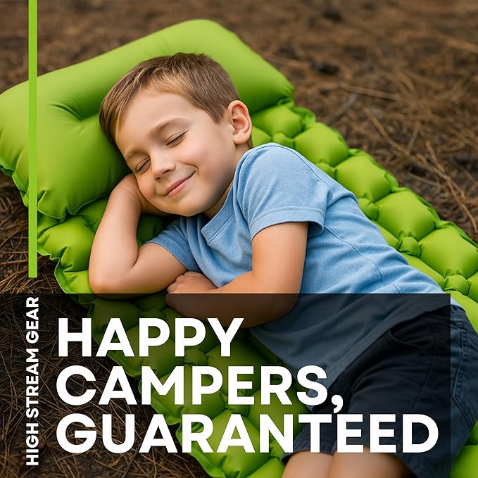 Kids Sleeping Pad for Camping and Sleepovers with Pillow, Inflatable Camping Mattress for Backpacking & Travel, Thick Toddler Cot Mat, Fast Inflating Camping Sleeping Pads for Kids
