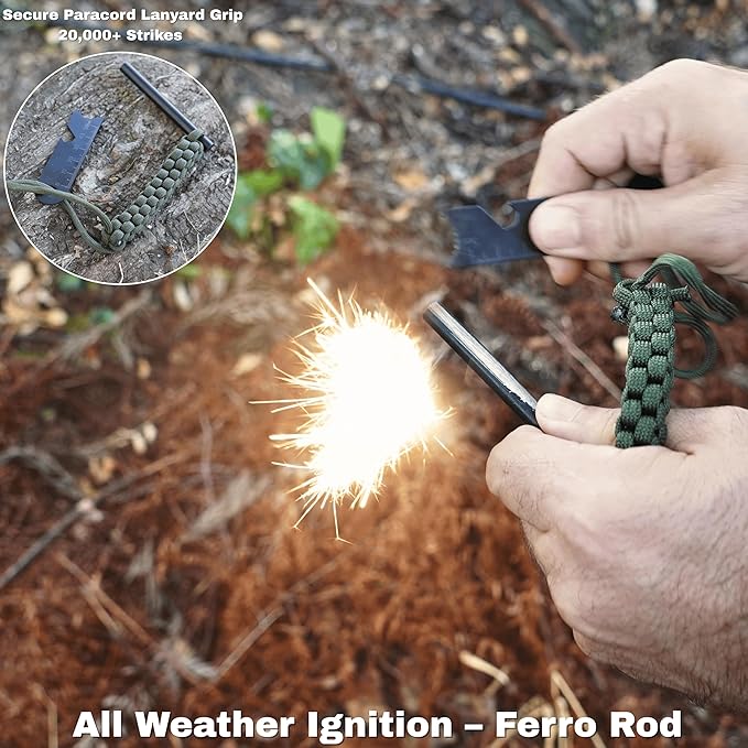 TinFerno Fire Starting Kit – 100pc Fire Starter for Campfires, Ferro Rod, Magnesium Flint, Char Cloth, Fatwood, Fire Kit, Hemp Wick, Camping, Bushcraft & Survival - Emergency Fire Starter Kit