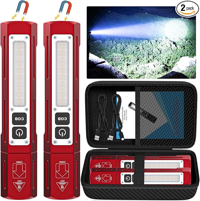 Banral Rechargeable Flashlights High Lumens - Super Bright Small Pocket Magnetic Flashlight, 8 Modes LED Tactical Flash Light, Dual Button Powerful Flashlight for Camping (2, Red)