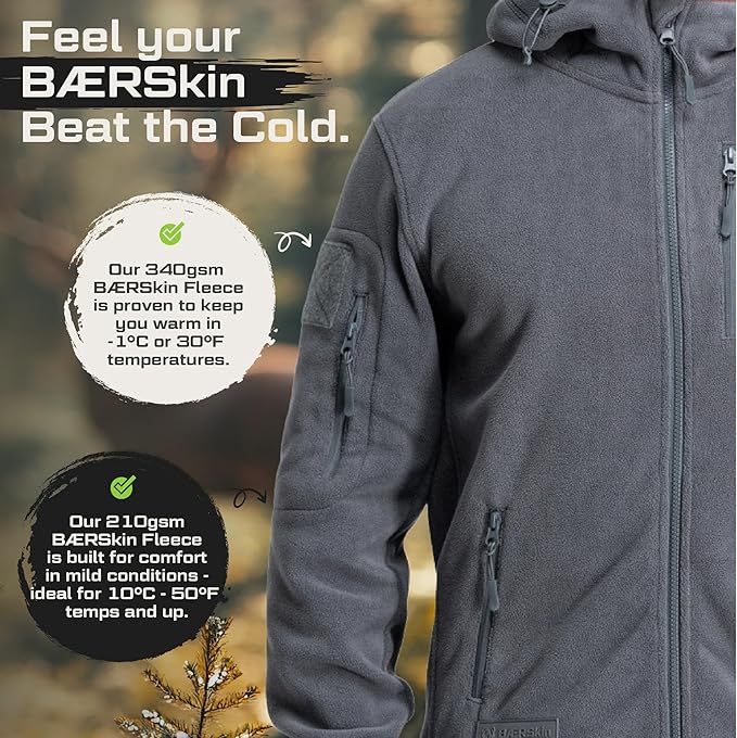 Baerskin Tactical Hoodie Jacket for Men 4.0 - Military Style Fleece Sweater for Cold, Rain, Wind or Snow