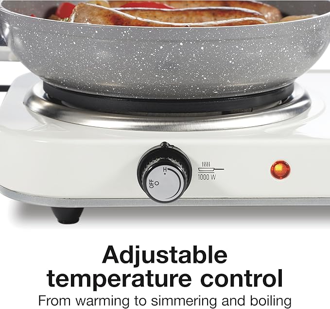 Proctor Silex Portable Electric Stove, Cast Iron Double Burner Cooktop, Compact, Adjustable Temperature Hot Plate, 1700 Watts, White (34117)