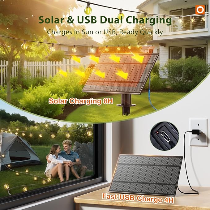 addlon 100FT Solar String Lights Outdoor with Remote, 54 LED Shatterproof Bulbs, Dimmable & Timable, 3 Light Modes, G40 Waterproof Solar String Lights for Outside Backyard Party Decor