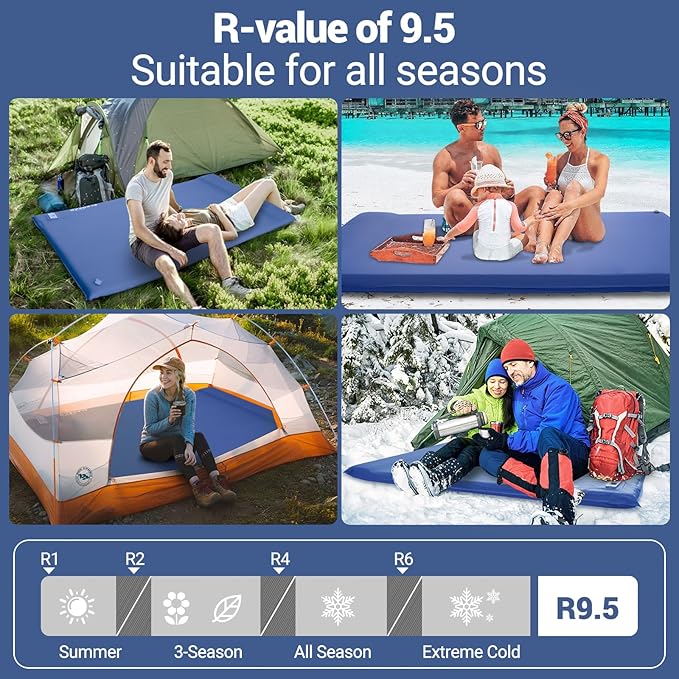 Elegear CumbreX™ Self Inflating Sleeping Pad, Built-in Electric Pump 3.15" Ultra-Thick Memory Foam Camping Mattress Pad with Pillow Double Sleeping Pad for Camping R-value 9.5 Foam Camp Pad for Travel