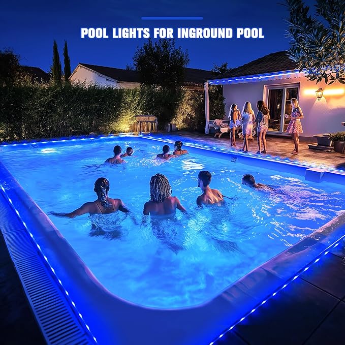 JMEXSUSS 200 LED Pool Accessories Solar Rope Lights Outdoor, 72ft IP 65 Outdoor Waterproof Solar Pool Lights with 8 Modes, Blue Solar Christmas Lights for Trampoline Fence Yard Walkway Christmas