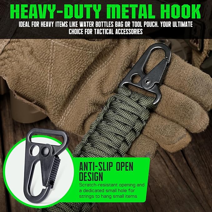 Tactical Paracord Handle，9-core Weaving Paracord Strap for Bag Strap Replacement，Molle Attachment with Metal/Plastic Clips for Backpack Sling Bags Water Bottle Holder