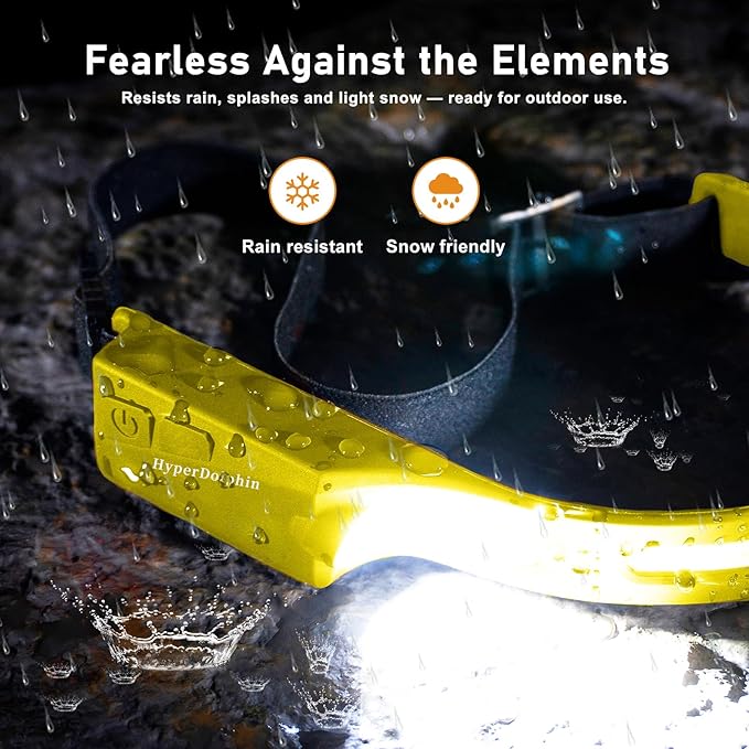 Headlamp Rechargeable LED (2-Pack, Yellow) 230° Wide Beam, USB-C Lightweight Head Lamp, Long Runtime, Water-Resistant for Camping, Hiking, Running, Fishing, Repair Work
