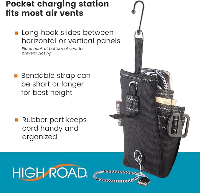 High Road DriverPockets Car Phone Holder Air Vent Pouch and Front Seat Organizer with 3 Pockets, Hanging Hooks and Charging Port