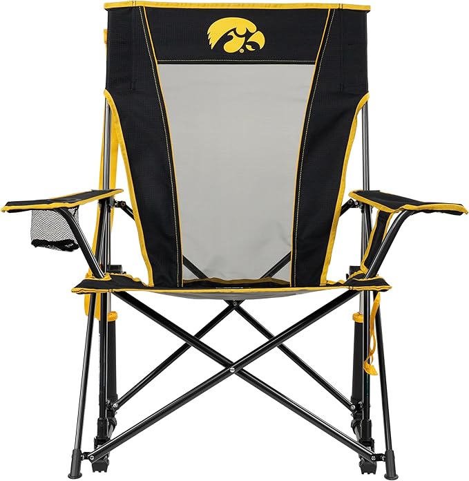 GCI Outdoor Comfort Pro Rocker Camping Chair | Portable Folding Rocking Chair with Durable Armrests & Drink Holder | Official Collegiate Licensed Sideline Sports Chair | Iowa Hawkeyes