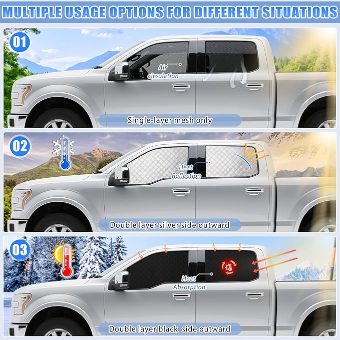 ZATOOTO Car Window Shades for Ford F-150 2015-2020, Double Layer Blackout Privacy Shades with Breathable Mesh Screen Reversible F-150 Window Cover Design Privacy & UV Protection for Travel Trip Camp