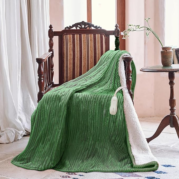 Texciting Heated Blanket Electric Blanket Throw 50”X60”-Heating Throw with 5 Heat Settings-3 Hours Auto Off,ETL Certified,Machine Washable (Emerald Green)
