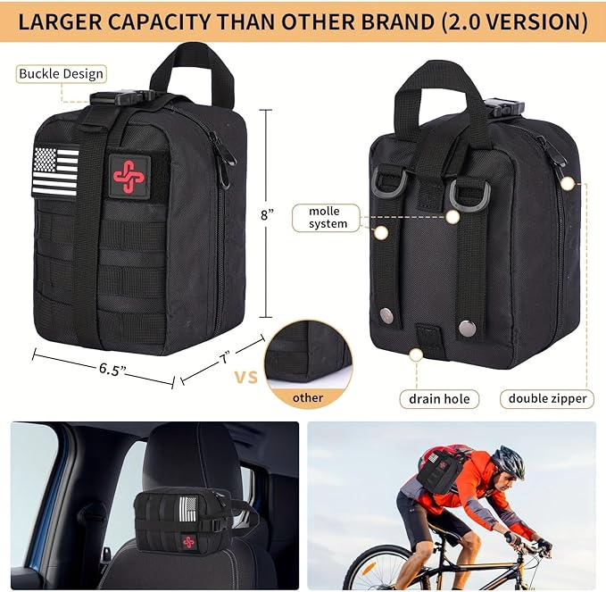 Survival Kit, 252Pcs Survival Gear First Aid Kit with Molle System Compatible Bag and Emergency Tent, Emergency Kit for Earthquake, Outdoor Adventure, Hiking, Hunting, Gifts for Men Women