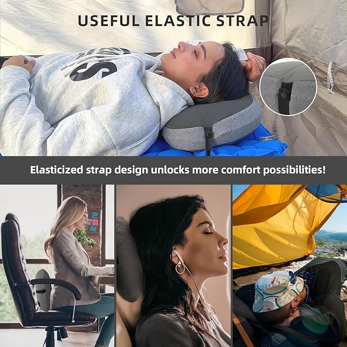 AIRSPIRIT Inflatable Camping Pillow Ultralight Adjustable Firmness, TPU Travel Pillow for Neck & Lumbar Support, Hiking, Backpacking, Airplane, Car Travel & Beach with Removable Washable Cover (Grey)