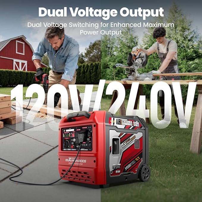 maXpeedingrods 6000 Watt Portable Inverter Generator with Bluetooth® App Remote Control, with Electric Start, Dual Voltage Output with Wheels and Telescopic Handle for Garden, RV Trips, Home Backup
