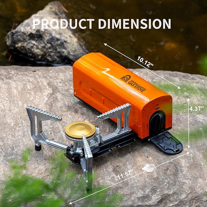 INFOOD Portable Butane Gas Camping Stove - 7500 BTU Compact Folding Design with Carry Bag for Backpacking, RV Trips, Picnic & Outdoor Indoor Cooking, Orange