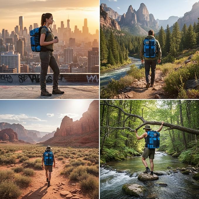 45L Military Tactical Backpack for Men & Women Bug Out Bag Assault pack Molle Daypack Hiking Trekking Rucksack (Blue tie dye)