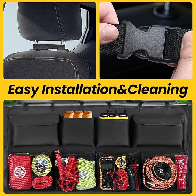 Snuopfy Car Trunk Organizer, Backseat Hanging Organizer with 8 Large Storage Bag Super Capacity -Trunk Organizer for SUV,Truck,Van -Your Space Saving Expert - Black