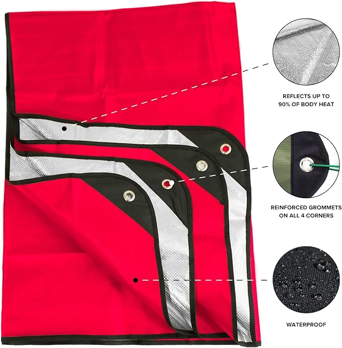 Arcturus All-Weather Outdoor Survival Blanket, Thermal Emergency Blanket, Reflective Heat Tarp with Grommets, Lightweight for Camping, Backpacking, Hiking & Emergency Car Kits, Red, 60x82in