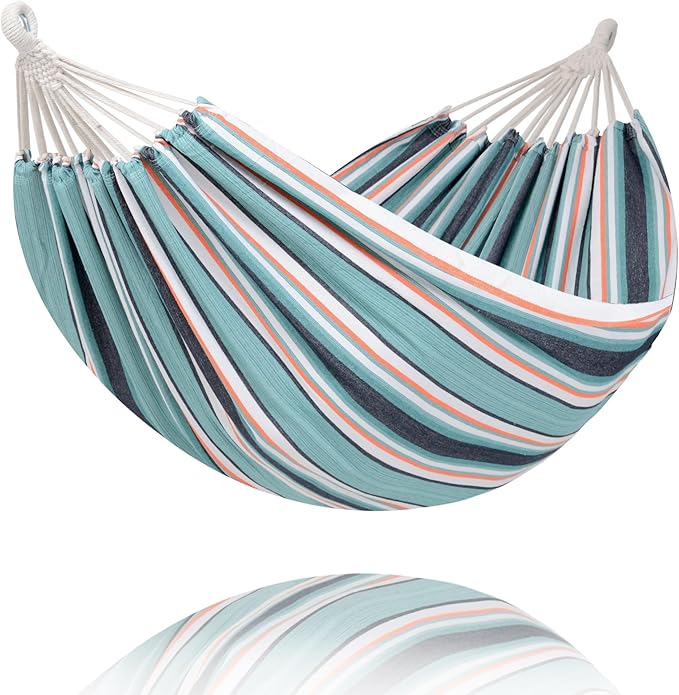 SUNCREAT Hammocks Outdoor Camping Double Hammock, 2 Person Patio Hammock, Green & Red