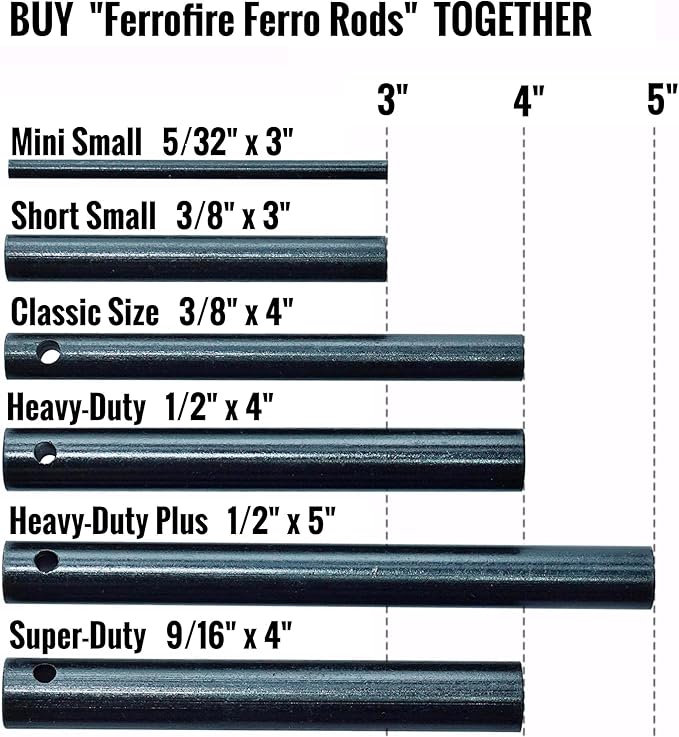 FS125 Heavy-Duty Plus Fire Starter - 1/2 Inch Thick x 5 Inch Long Ferrocerium Rod with Magnesium, Superb Carbon Alloy Steel Striker & 550 Paracord for Camping, Survival, Emergency Kits