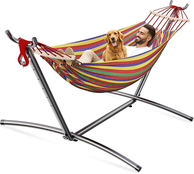 ANAGOO Double Hammock, Heavy Duty Portable, 500 lb Weight Capacity, Perfect for Both Indoors and Outdoors, 2 Person Hammock with Carrying Bag, Wide Red