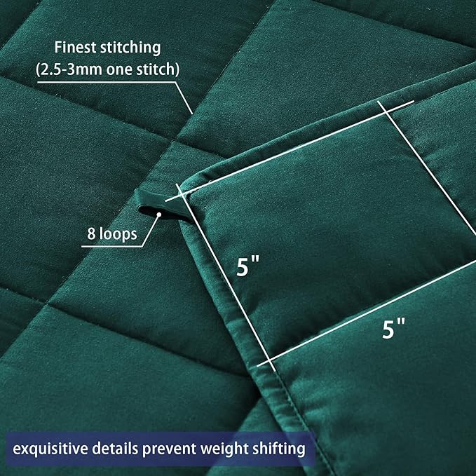 yescool Weighted Blanket for Adults (15 lbs, 48" x 72", Dark Green) Cooling Heavy Blanket for Sleeping Perfect for 140-160 lbs, Twin Size Breathable Blanket with Premium Glass Bead, Machine Washable