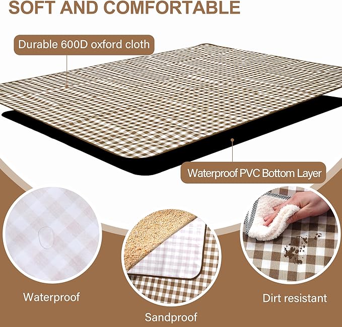 HX&OD Outdoor Picnic Blanket 80"X80" Picnic Mat Extra Large Camping Blanket Beach Blanket Foldable Waterproof Sand Mat Hiking Travel Family Concerts(Brown)
