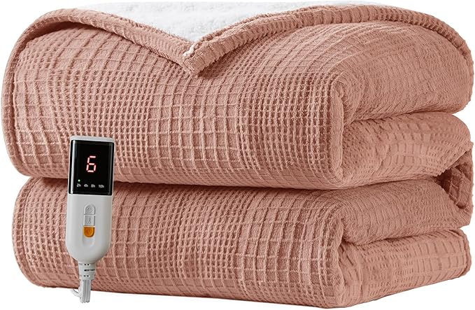 Texciting Heated Blanket Electric Blanket Throw 50''X60''-Heating Blanket with 6 Heat Settings-2-10 Hours Auto Off,ETL Certified,Machine Washable (Fog Rose)