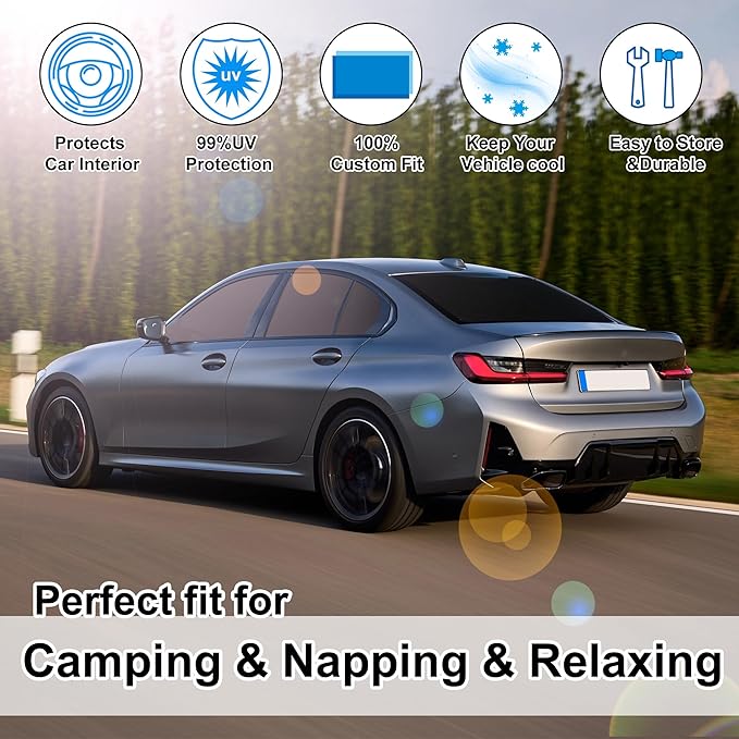 6PCS Windshield Sun Shade Custom Fit for 2019-2024 2025 BMW 3 Series Accessories Foldable Sunshade Side Rear Window Shade Cover Full Set Privacy Protection Keeps Car Cool