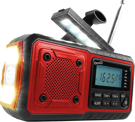 Supersonic SC-1078ERN Guardian Multi-Powered Emergency Radio, with AM/FM/NOAA Weather Alerts, Rechargeable Battery, Solar, Hand Crank, 3.5mm Headphone Jack, SOS Alarm, Flashlight & Lantern
