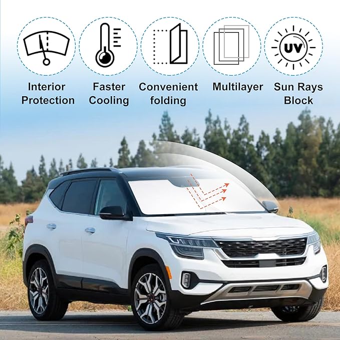 Windshield Sun Shade Custom Fit 2021 2022 2023 2024 2025 2026 Kia Seltos Accessories Foldable Sunshade Sun Blocker Front Window Shades Covers Keep Car Cooler