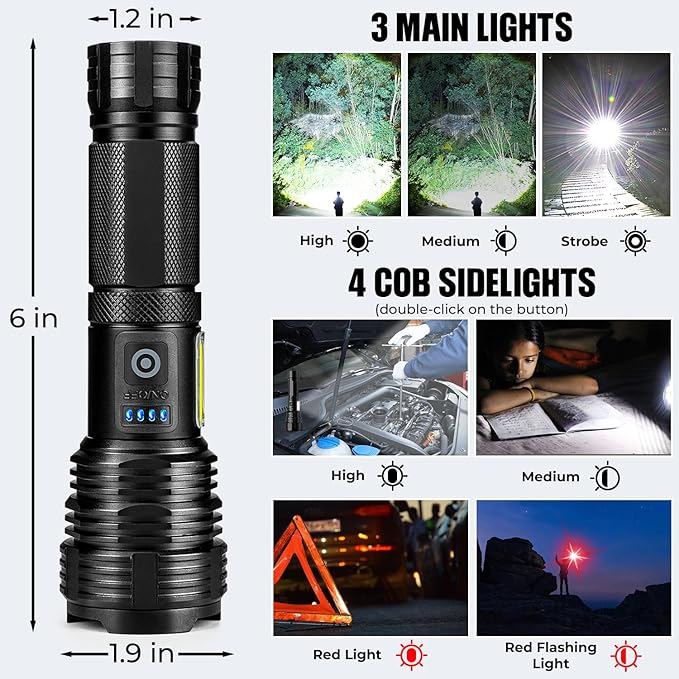 BERCOL Flashlight LED Rechargeable Flashlights High Lumens, 99,000 LM Super Bright Powerful Flashlight, High Powered Flash Lights Waterproof Handheld Flashlights for Home Camping Hiking(2 Pack)