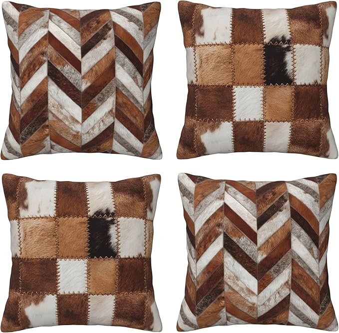 Cow Print Throw Pillow Covers 18 X 18 Inch Set of 4 Decorative Cushion Cover Home Decor for Sofa Chair Couch Bedroom Living Room